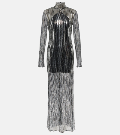 Shop Taller Marmo Tina Semi-sheer Sequined Maxi Dress In Silver
