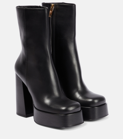 Shop Versace Medusa Aevitas Leather Platform Boots In Black