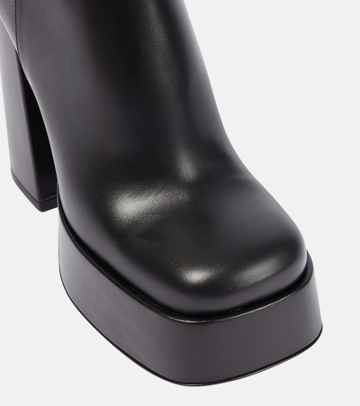 Versace Leather Platform Booties With Inner Zip 13cm In Black
