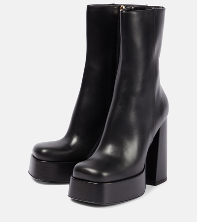Versace Leather Platform Booties With Inner Zip 13cm In Black