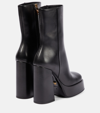 Versace Leather Platform Booties With Inner Zip 13cm In Black