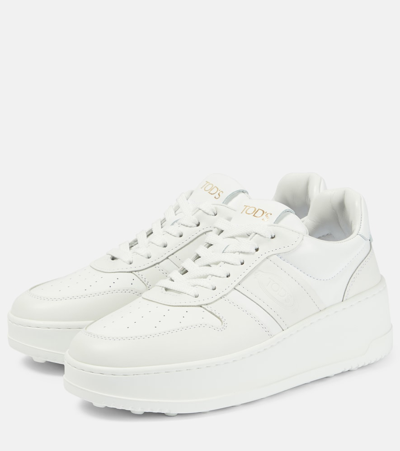 Shop Tod's Leather Platform Sneakers In White