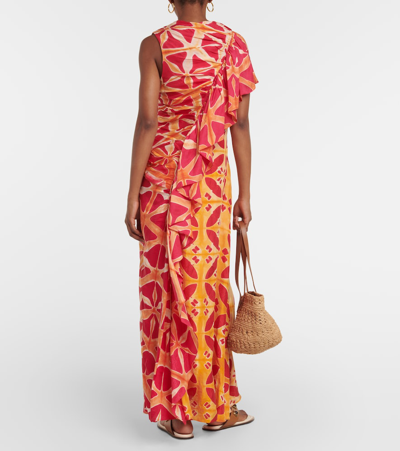 Ulla Johnson Lali One-shoulder Long Floral Ruffle Silk Dress In Multicoloured