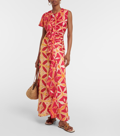 Ulla Johnson Lali One-shoulder Long Floral Ruffle Silk Dress In Multicoloured