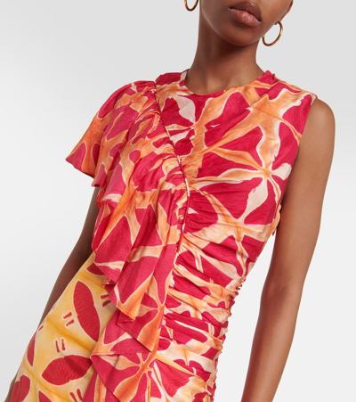 Ulla Johnson Lali One-shoulder Long Floral Ruffle Silk Dress In Multicoloured