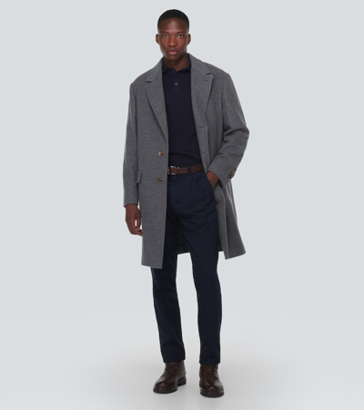 Shop Brunello Cucinelli Cashmere Coat In Grey
