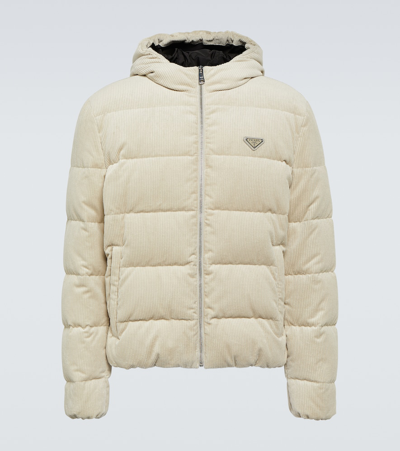 Prada Cropped Cotton Corduroy Down Jacket In Black