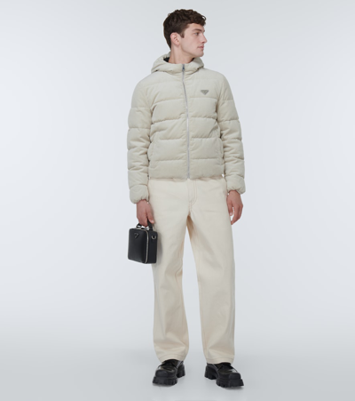 Prada Cropped Cotton Corduroy Down Jacket In Black
