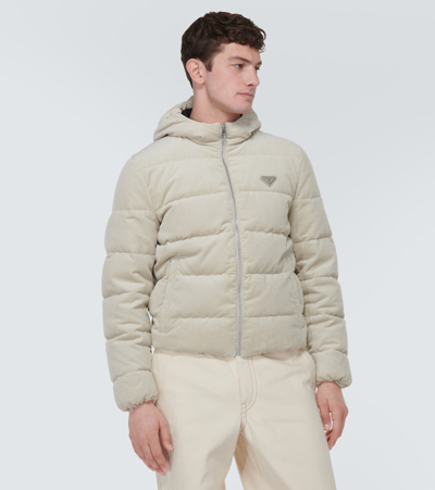 Prada Cropped Cotton Corduroy Down Jacket In Black