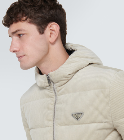 Prada Cropped Cotton Corduroy Down Jacket In Black