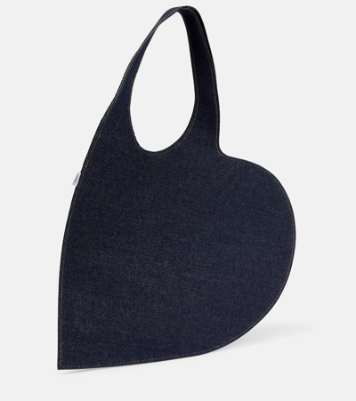 Shop Coperni Heart Large Denim Shoulder Bag In Blue