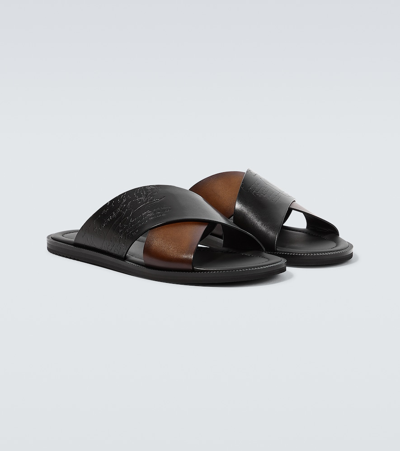 Shop Berluti Sifnos Scritto Leather Sandals In Black