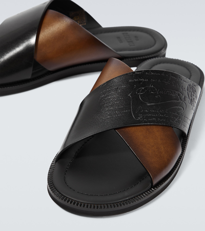 Shop Berluti Sifnos Scritto Leather Sandals In Black
