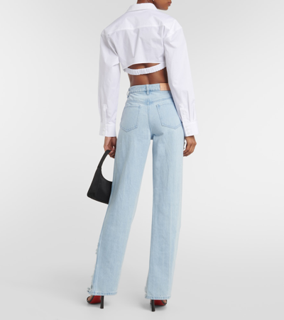 Shop Dion Lee Distressed Low-rise Wide-leg Jeans In Blue