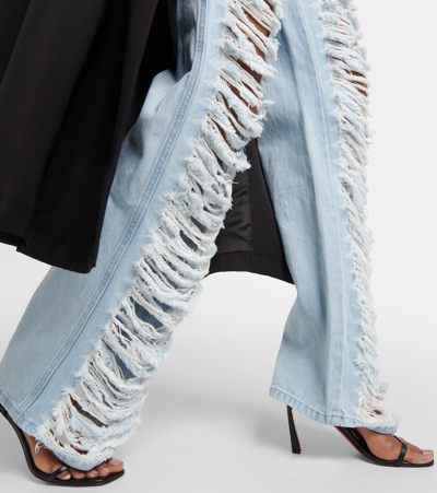 Shop Dion Lee Distressed Low-rise Wide-leg Jeans In Blue
