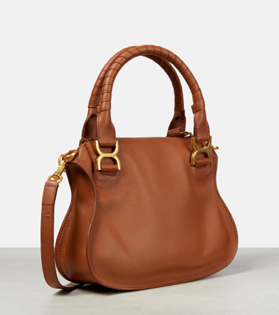 Shop Chloé Marcie Small Leather Tote Bag In Beige