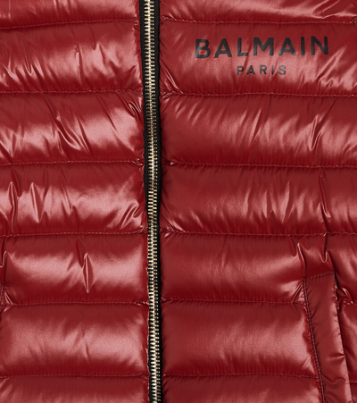 Shop Balmain Logo Down Jacket In Red