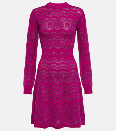 Shop Missoni Chevron Wool-blend Minidress In Purple