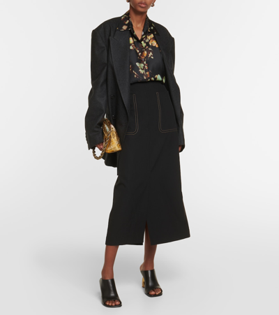 Shop Dries Van Noten High-rise Wool Midi Skirt In Black