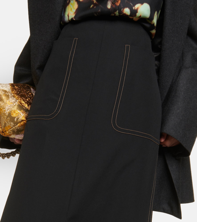 Dries Van Noten High-rise Wool Midi Skirt In Black