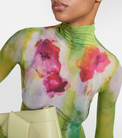 Shop Acne Studios Floral Knitted Turtleneck Top In Green