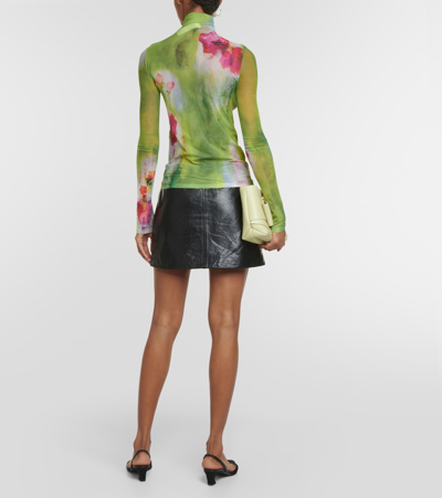 Shop Acne Studios Floral Knitted Turtleneck Top In Green