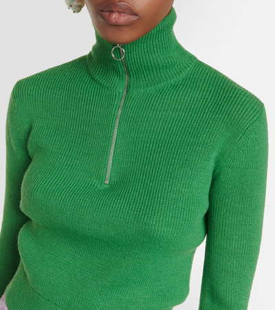 Shop Acne Studios Ribbed-knit Wool-blend Sweater In Green