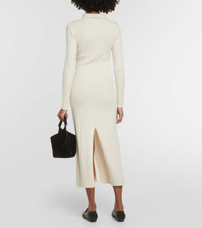 Shop Khaite Hans Ribbed-knit Cashmere Maxi Dress In Neutrals