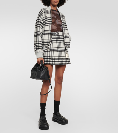 Shop Jw Anderson Checked Wool-blend Miniskirt In Black