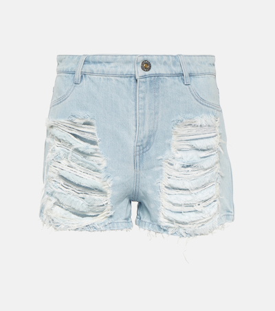 Shop Dion Lee Distressed High-rise Denim Shorts In Blue