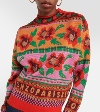Shop Kenzo Intarsia Wool-blend Sweater In Multicoloured