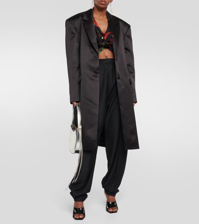 Shop Magda Butrym Silk Satin Blazer Coat In Black