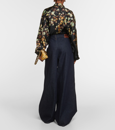 Shop Dries Van Noten Pleated High-rise Wide Jeans In Blue
