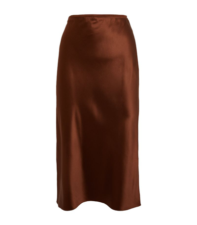 Shop Joseph Silk Satin Isaak Skirt In Brown