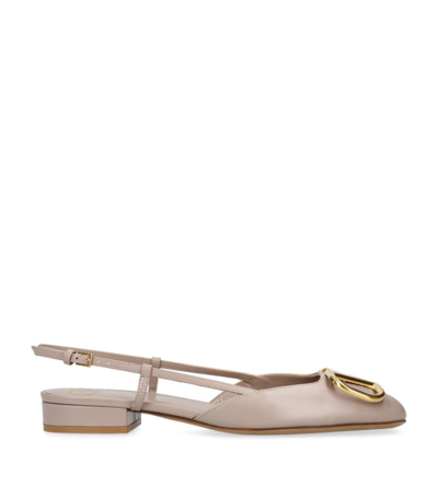 Shop Valentino Leather Vlogo Slingback Flats In Nude