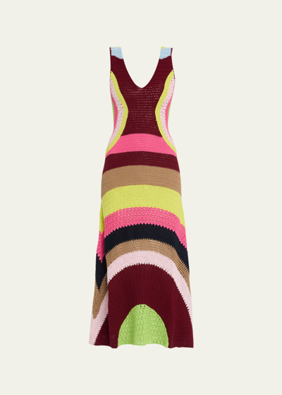 Shop Gabriela Hearst Ocon Stripe Crochet Wool-cashmere Dress In Multi