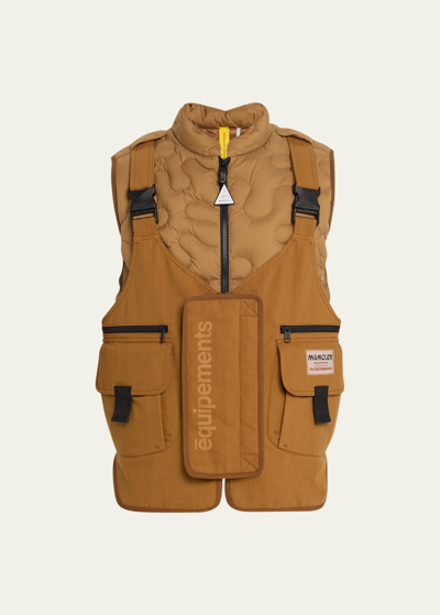 Shop Moncler Genius X Salehe Bembury Men's Overall Cargo Vest In Open Brown