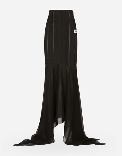 Dolce & Gabbana Long Silk Skirt With Mermaid Ruffle In Black