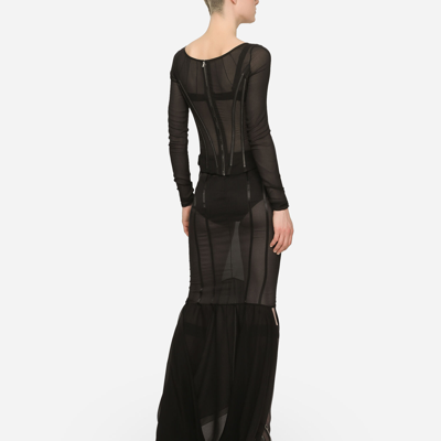 Dolce & Gabbana Long Silk Skirt With Mermaid Ruffle In Black