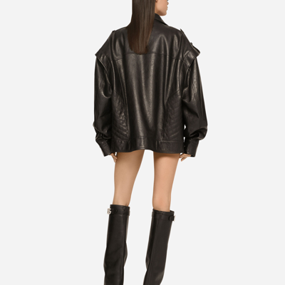 Dolce & Gabbana Long-sleeved Leather Jacket With Vertical Collar In Black