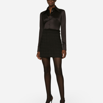 Dolce & Gabbana Long-sleeved Silk Shirt In Black