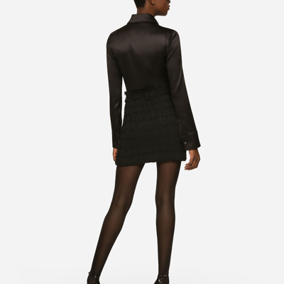 Dolce & Gabbana Long-sleeved Silk Shirt In Black