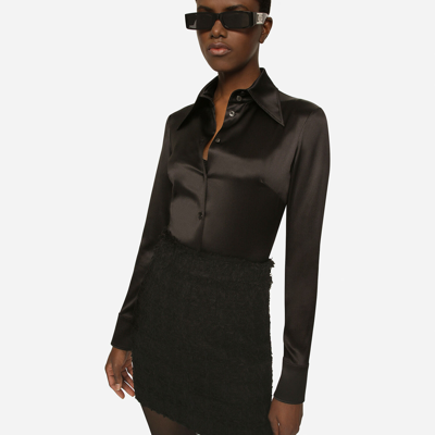 Dolce & Gabbana Long-sleeved Silk Shirt In Black