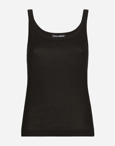 Dolce & Gabbana Tank Top Ribbed Texture Scoop Neck Sleeveless In Black