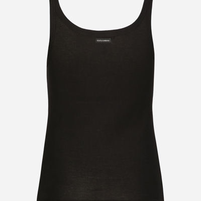 Dolce & Gabbana Tank Top Ribbed Texture Scoop Neck Sleeveless In Black