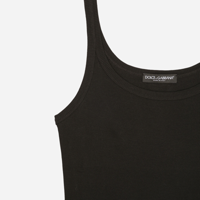 Dolce & Gabbana Tank Top Ribbed Texture Scoop Neck Sleeveless In Black