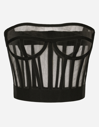 Shop Dolce & Gabbana Tulle Bustier Top With Boning In Black