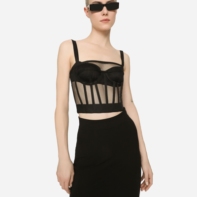 Shop Dolce & Gabbana Tulle Bustier Top With Boning In Black