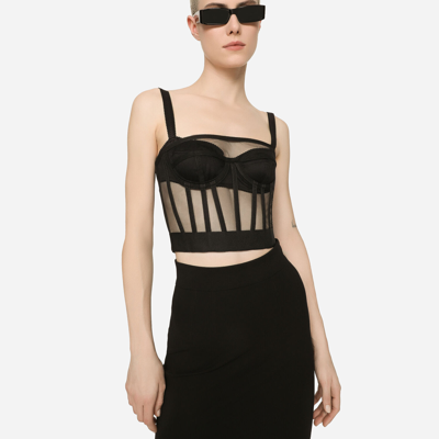 Dolce & Gabbana Tulle Bustier Top With Boning In Black