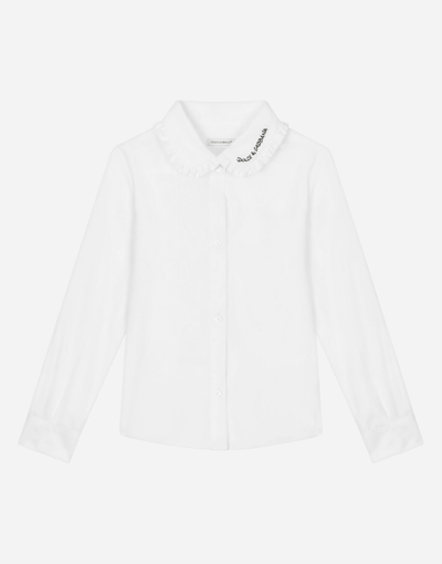 Shop Dolce & Gabbana Poplin Shirt With Embroidered Collar In White